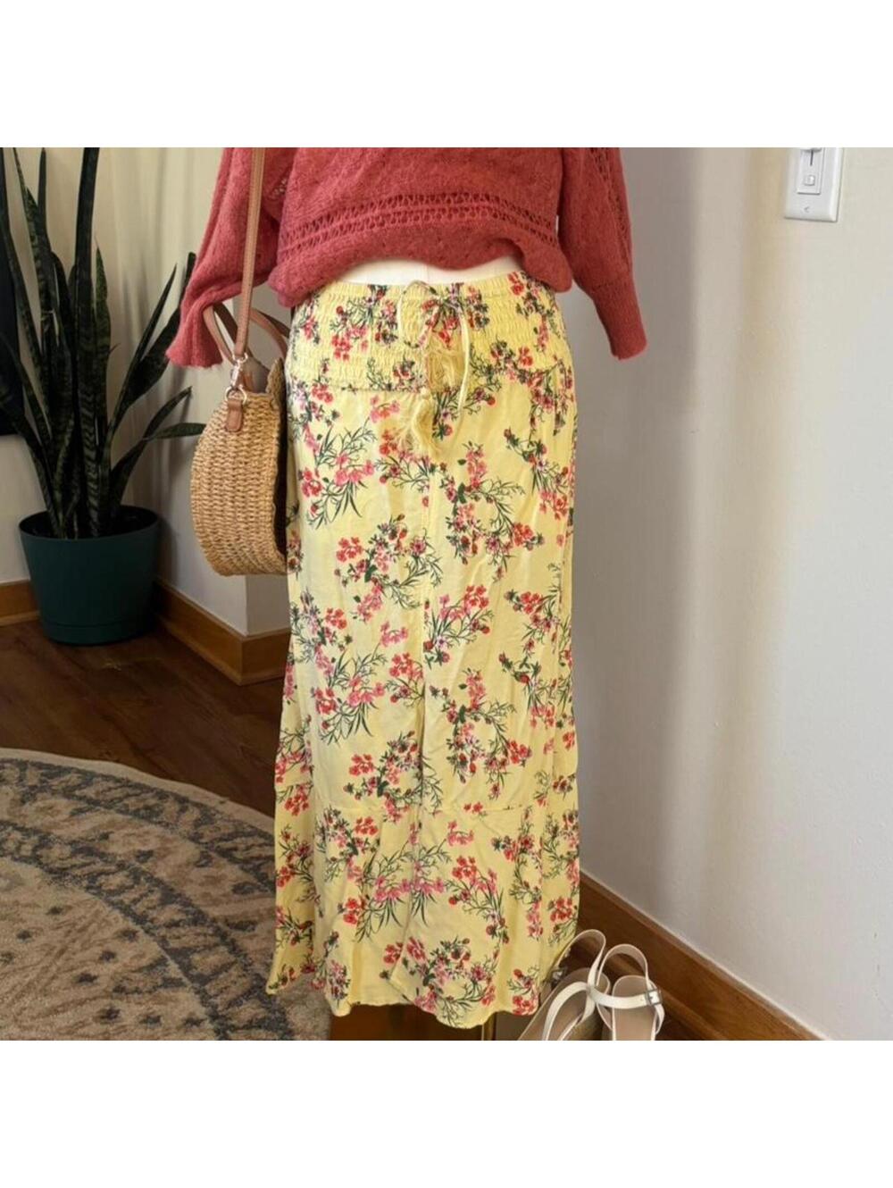 Yellow Floral Maxi Skirt Boho Cottagecore Prairie Coquette Peasant Romantic